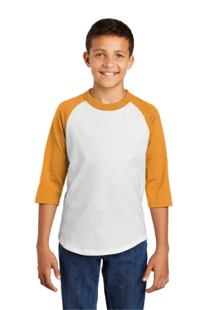Sport-Tek Jugendliches 3/4-Ärmel Rundhals-T-Shirt - Weiß/Gold