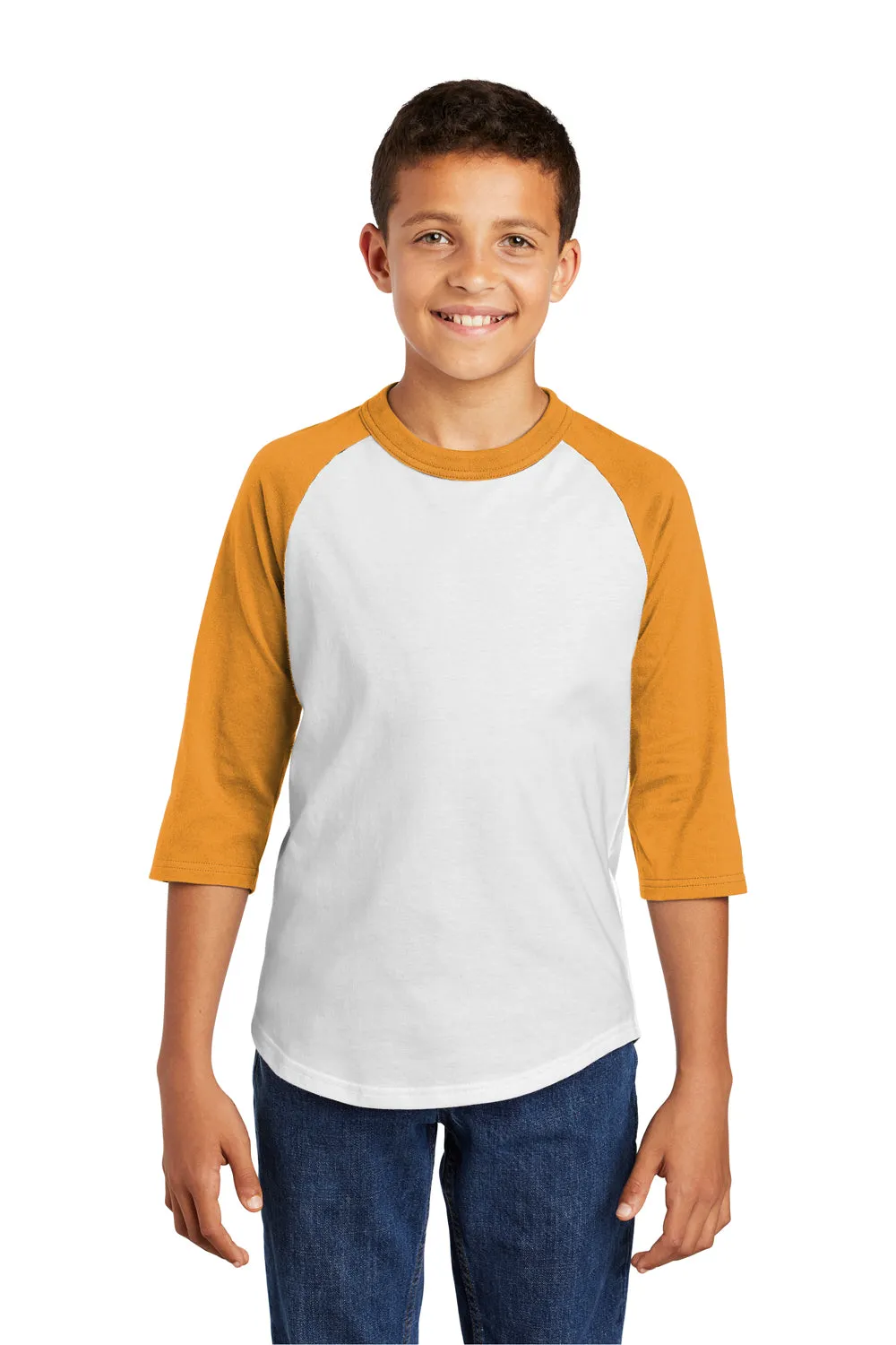Sport-Tek Jugendliches 3/4-Ärmel Rundhals-T-Shirt - Weiß/Gold