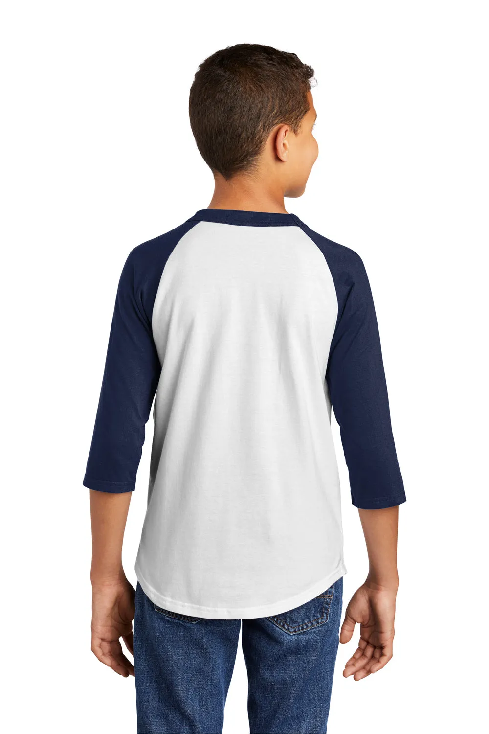 Sport-Tek Jugendliches 3/4-Ärmel Rundhals T-Shirt - Weiß/Marineblau