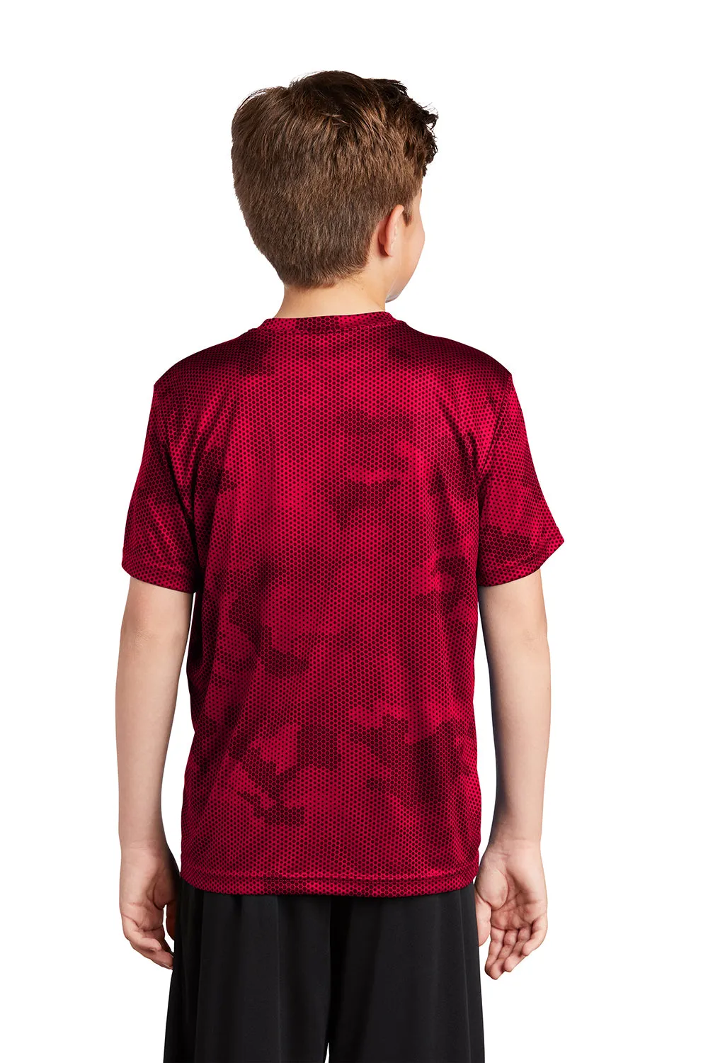 Sport-Tek Jugend CamoHex Feuchtigkeitstransportierendes Kurzarm-Crewneck T-Shirt - Tiefrot