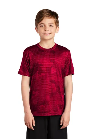 Sport-Tek Jugend CamoHex Feuchtigkeitstransportierendes Kurzarm-Crewneck T-Shirt - Tiefrot