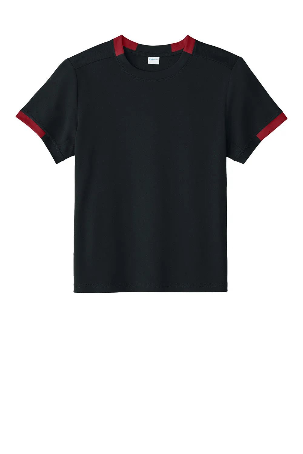 Sport-Tek Youth Club Feuchtigkeitstransportierendes Kurzarm-Crewneck-T-Shirt - Schwarz/Tiefrot