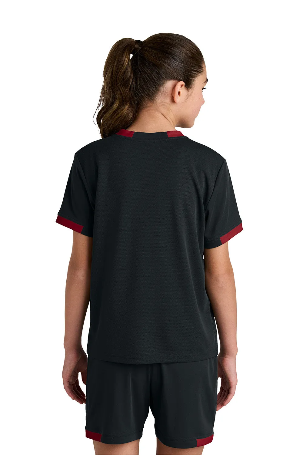 Sport-Tek Youth Club Feuchtigkeitstransportierendes Kurzarm-Crewneck-T-Shirt - Schwarz/Tiefrot