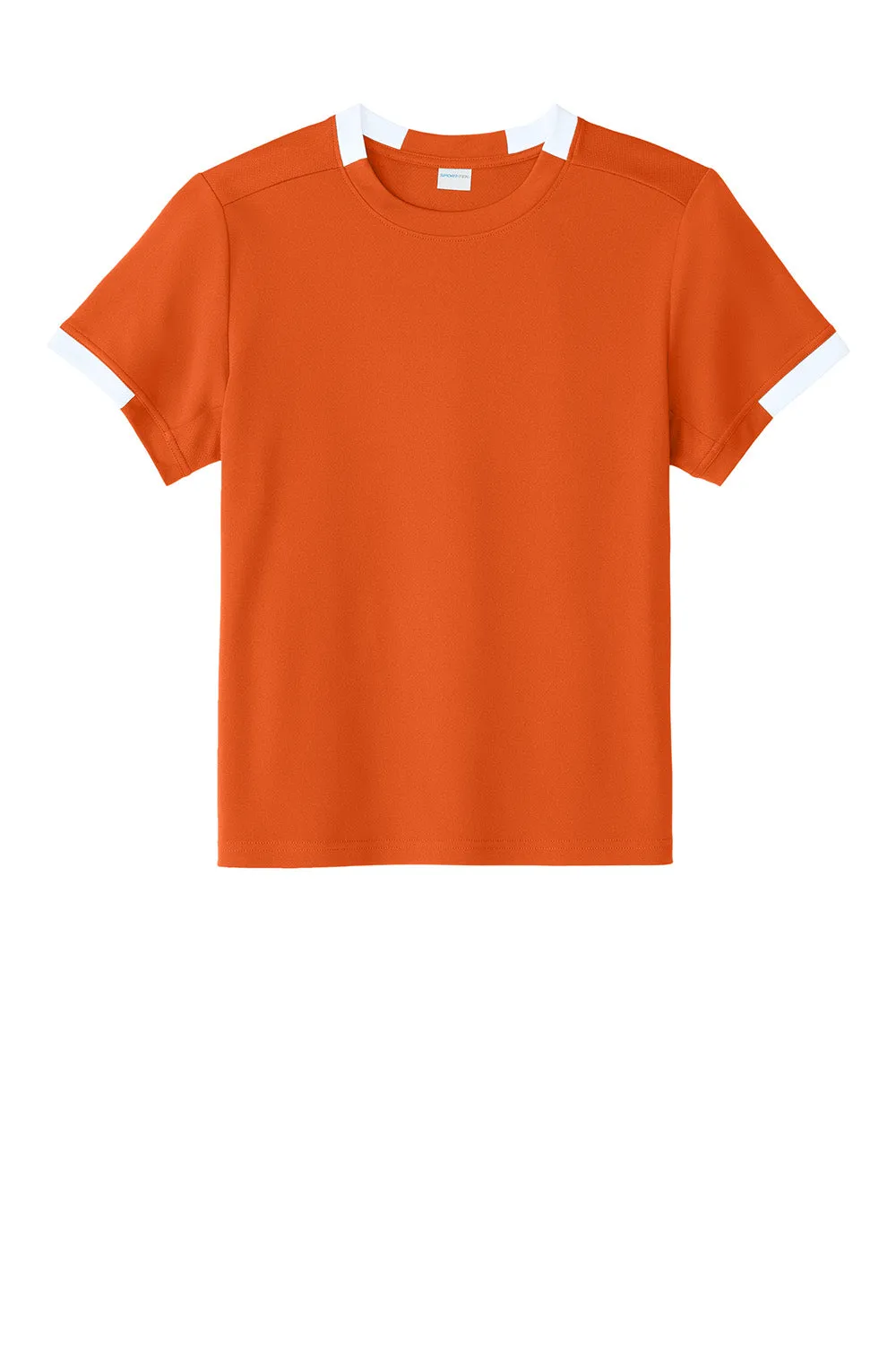 Sport-Tek Jugendclub Feuchtigkeitstransportierendes Kurzarm-Crewneck T-Shirt - Tieforange/Weiß