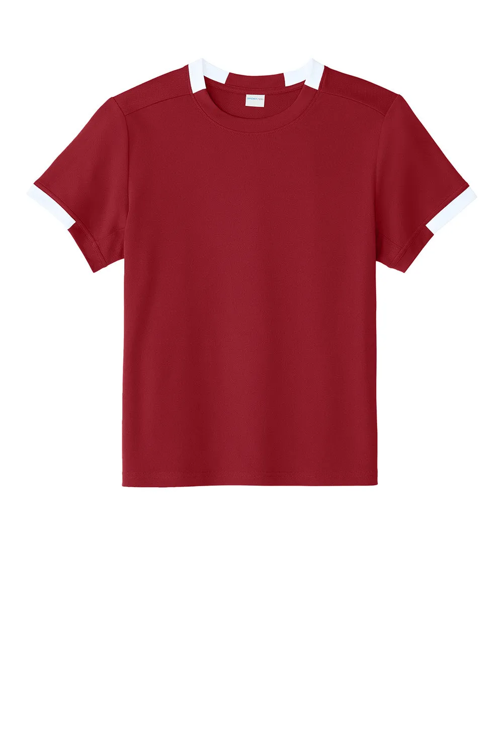 Sport-Tek Jugendclub Feuchtigkeitstransportierendes Kurzarm-Crewneck T-Shirt - Tiefrot/Weiß
