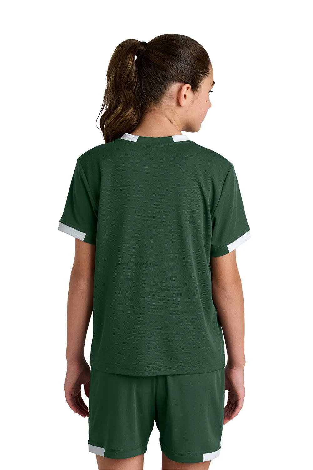 Sport-Tek Jugendclub Feuchtigkeitstransportierendes Kurzarm-Crewneck T-Shirt - Waldgrün/Weiß