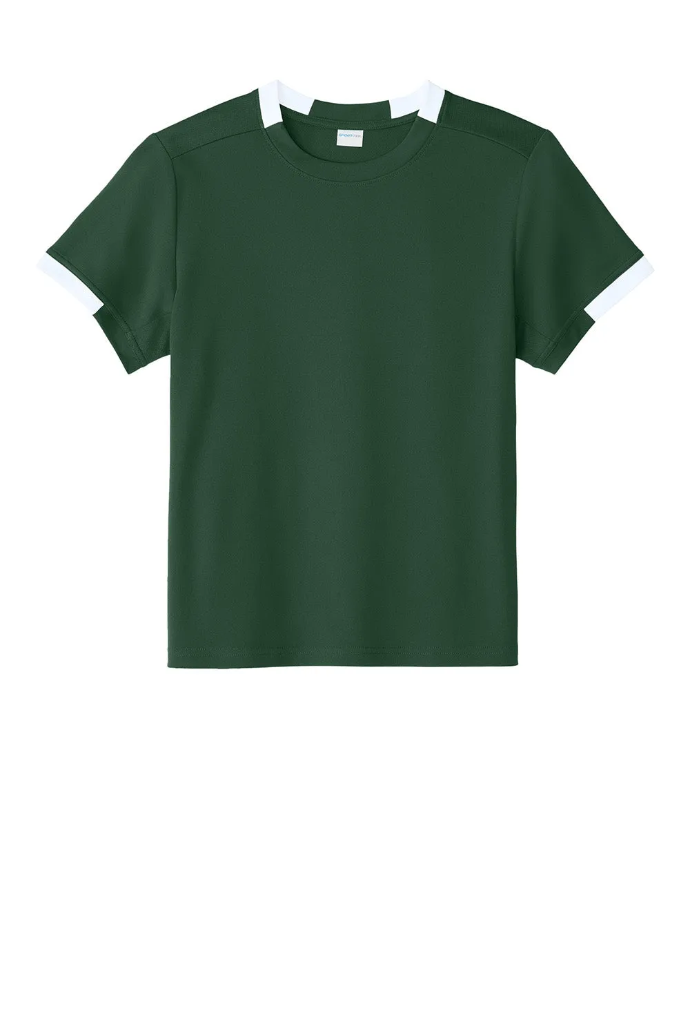 Sport-Tek Jugendclub Feuchtigkeitstransportierendes Kurzarm-Crewneck T-Shirt - Waldgrün/Weiß