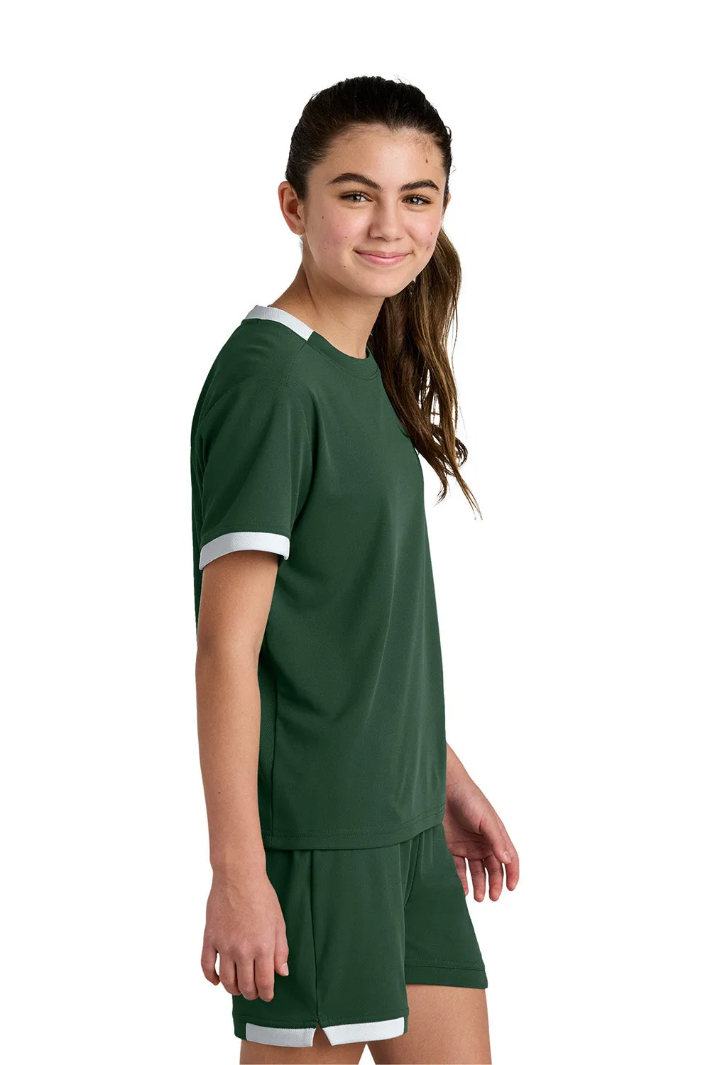 Sport-Tek Jugendclub Feuchtigkeitstransportierendes Kurzarm-Crewneck T-Shirt - Waldgrün/Weiß