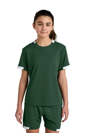 Sport-Tek Jugendclub Feuchtigkeitstransportierendes Kurzarm-Crewneck T-Shirt - Waldgrün/Weiß
