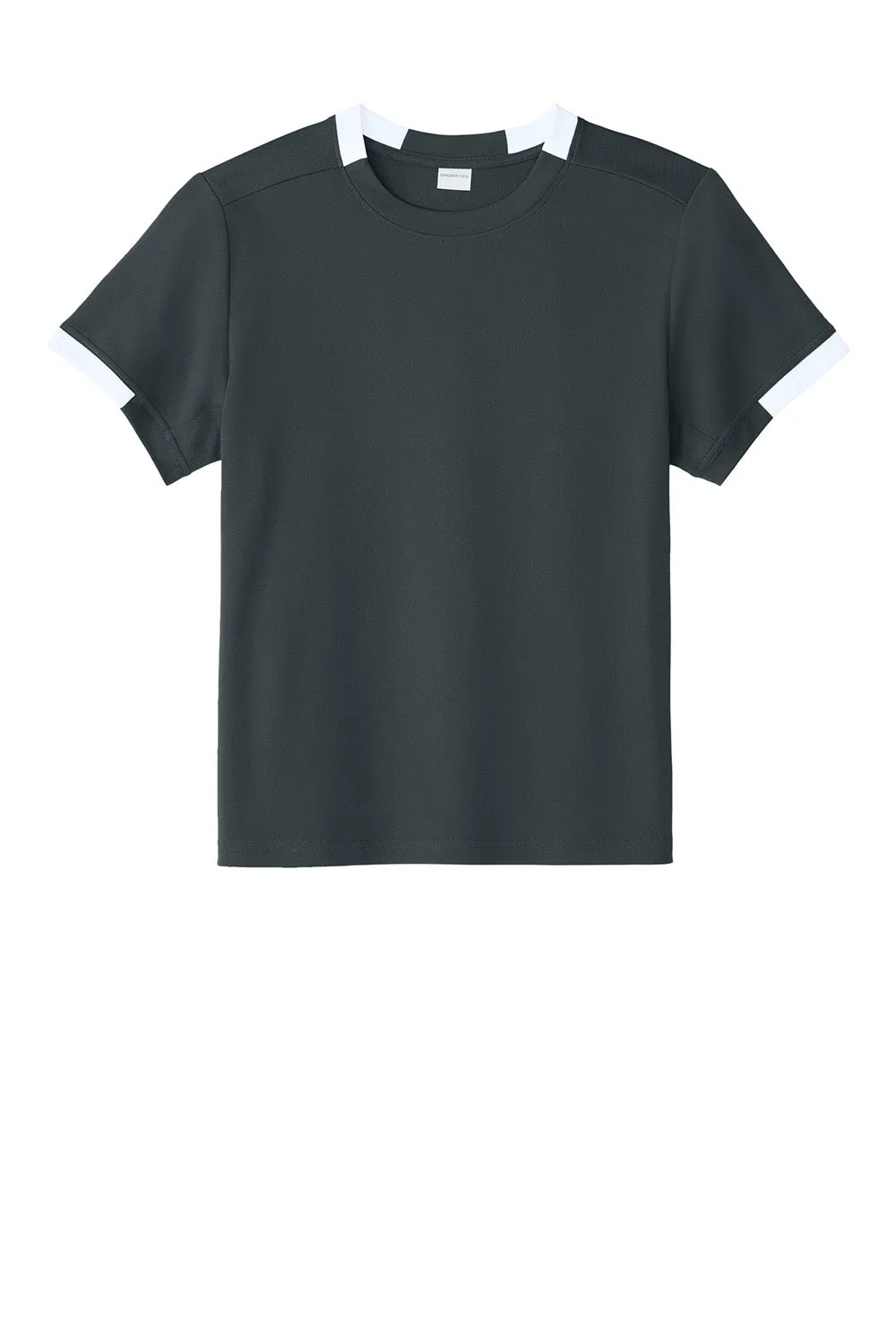 Sport-Tek Jugendclub Feuchtigkeitstransportierendes Kurzarm-T-Shirt mit Rundhalsausschnitt - Eisengrau/Weiß