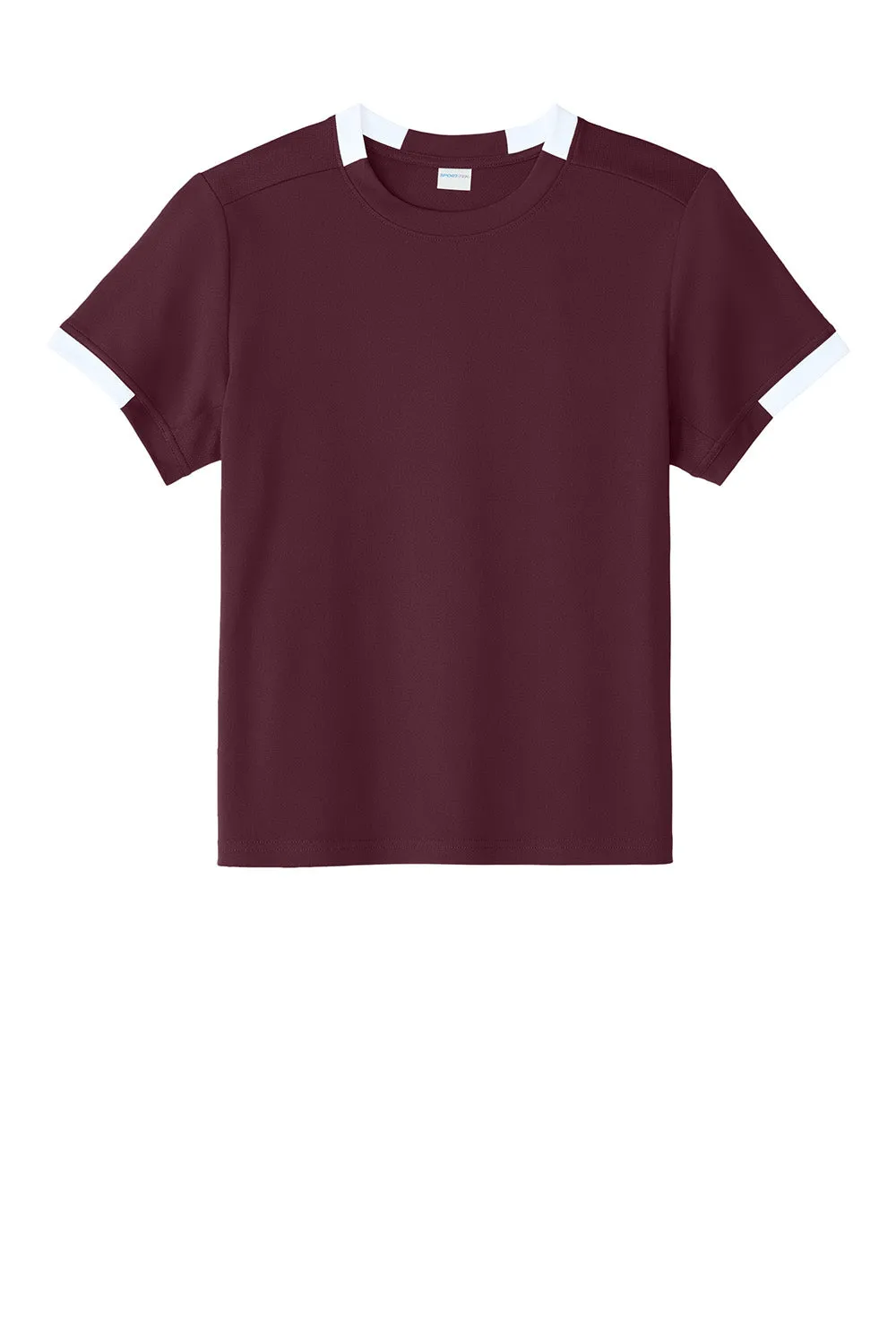 Sport-Tek Youth Club Feuchtigkeitstransportierendes Kurzarm-Crewneck-T-Shirt - Kastanienbraun/Weiß