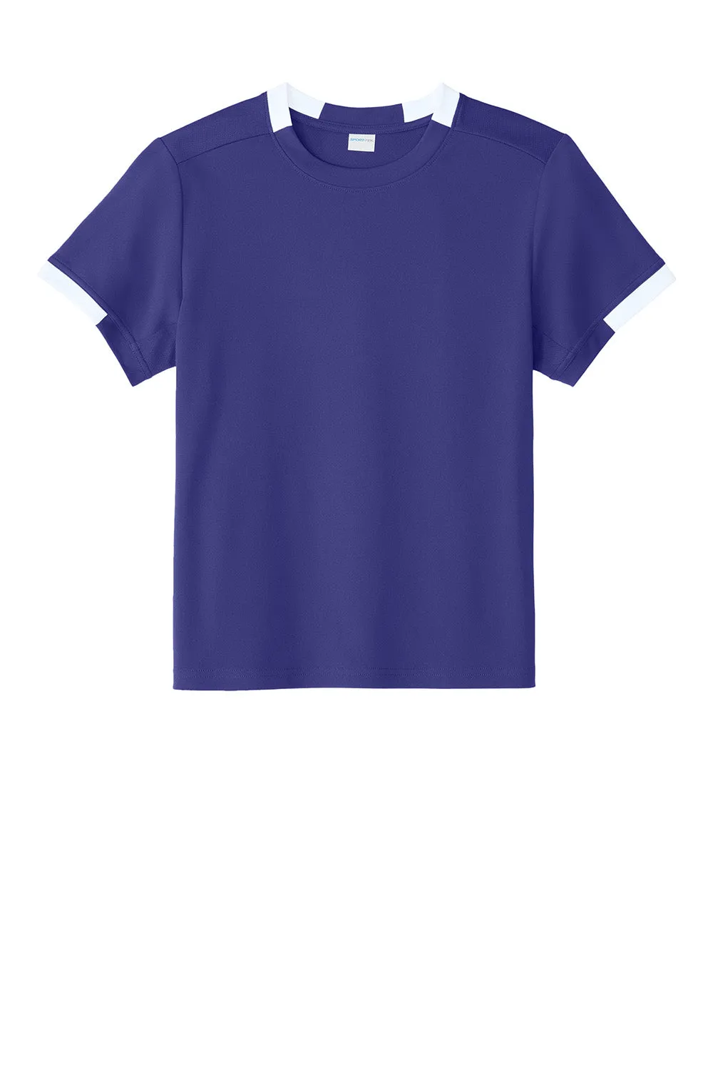 Sport-Tek Jugendclub Feuchtigkeitstransportierendes Kurzarm-Crewneck-T-Shirt - Lila/Weiß