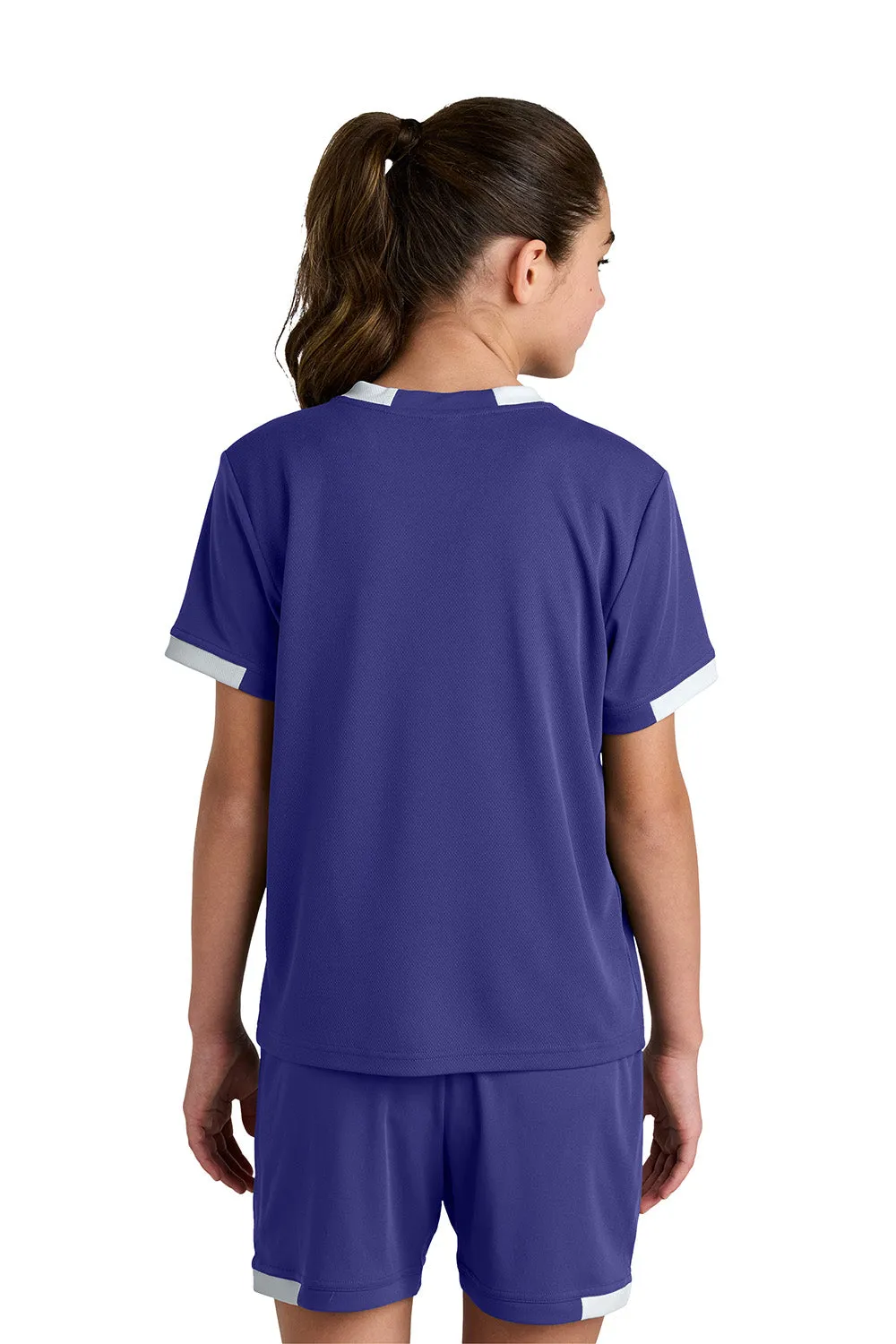 Sport-Tek Jugendclub Feuchtigkeitstransportierendes Kurzarm-Crewneck-T-Shirt - Lila/Weiß