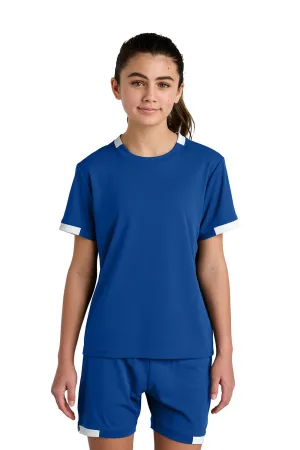 Sport-Tek Jugendclub Feuchtigkeitstransportierendes Kurzarm-Crewneck-T-Shirt - Echt Royalblau/Weiß