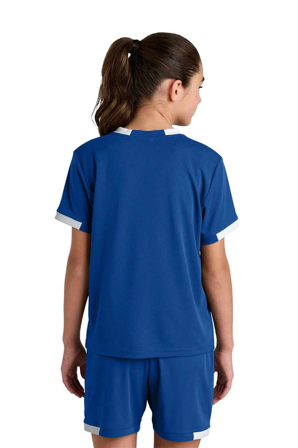 Sport-Tek Jugendclub Feuchtigkeitstransportierendes Kurzarm-Crewneck-T-Shirt - Echt Royalblau/Weiß