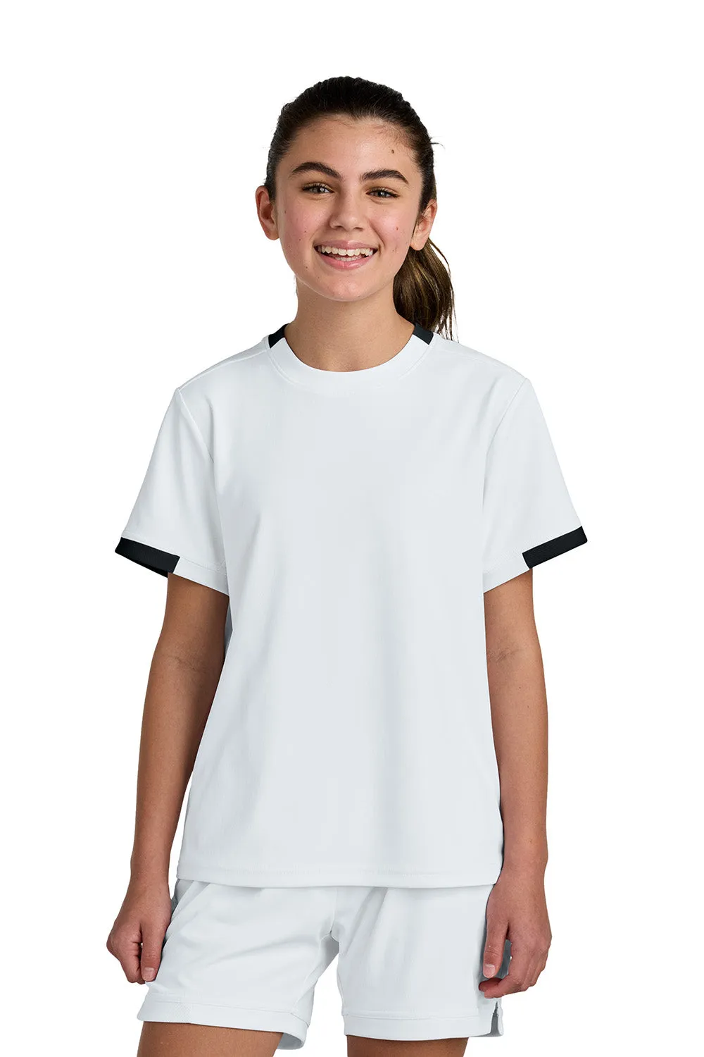 Sport-Tek Jugendclub Feuchtigkeitstransportierendes Kurzarm-Crewneck-T-Shirt - Weiß/Schwarz