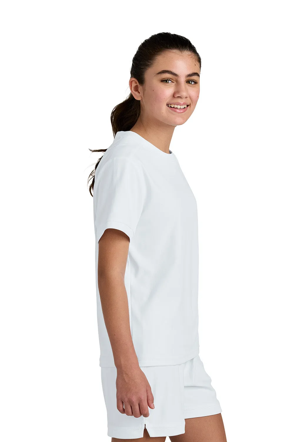 Sport-Tek Youth Club Feuchtigkeitstransportierendes Kurzarm-Crewneck-T-Shirt - Weiß/Weiß