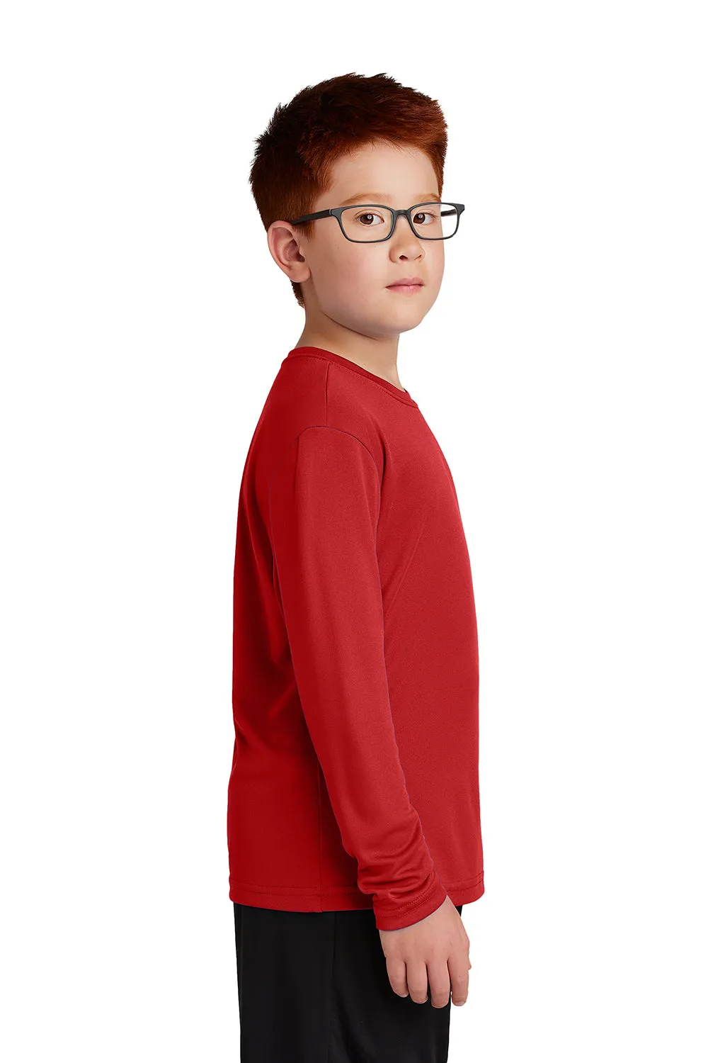 Sport-Tek Jugend Competitor Feuchtigkeitstransportierendes Langarm-Crewneck T-Shirt - Tiefrot