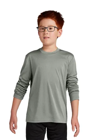 Sport-Tek Jugend Competitor Feuchtigkeitstransportierendes Langarm-Crewneck T-Shirt - Heather Concrete Grau