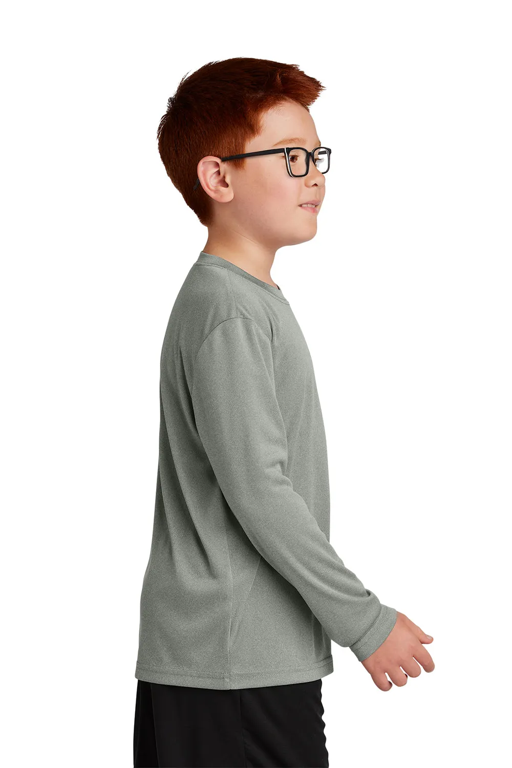 Sport-Tek Jugend Competitor Feuchtigkeitstransportierendes Langarm-Crewneck T-Shirt - Heather Concrete Grau