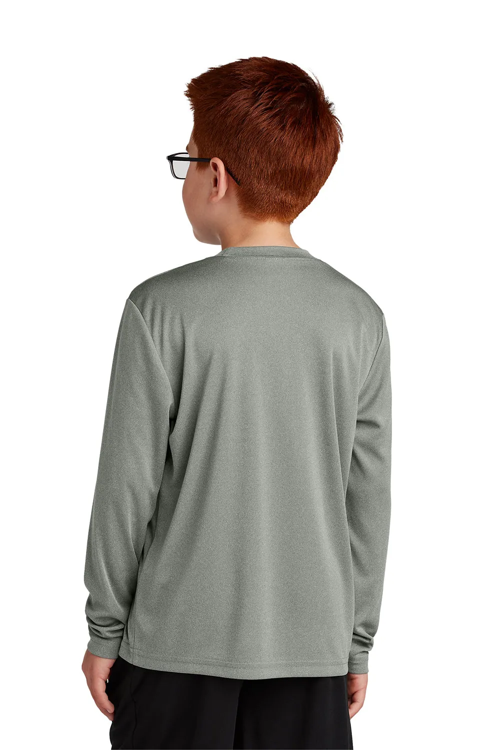 Sport-Tek Jugend Competitor Feuchtigkeitstransportierendes Langarm-Crewneck T-Shirt - Heather Concrete Grau