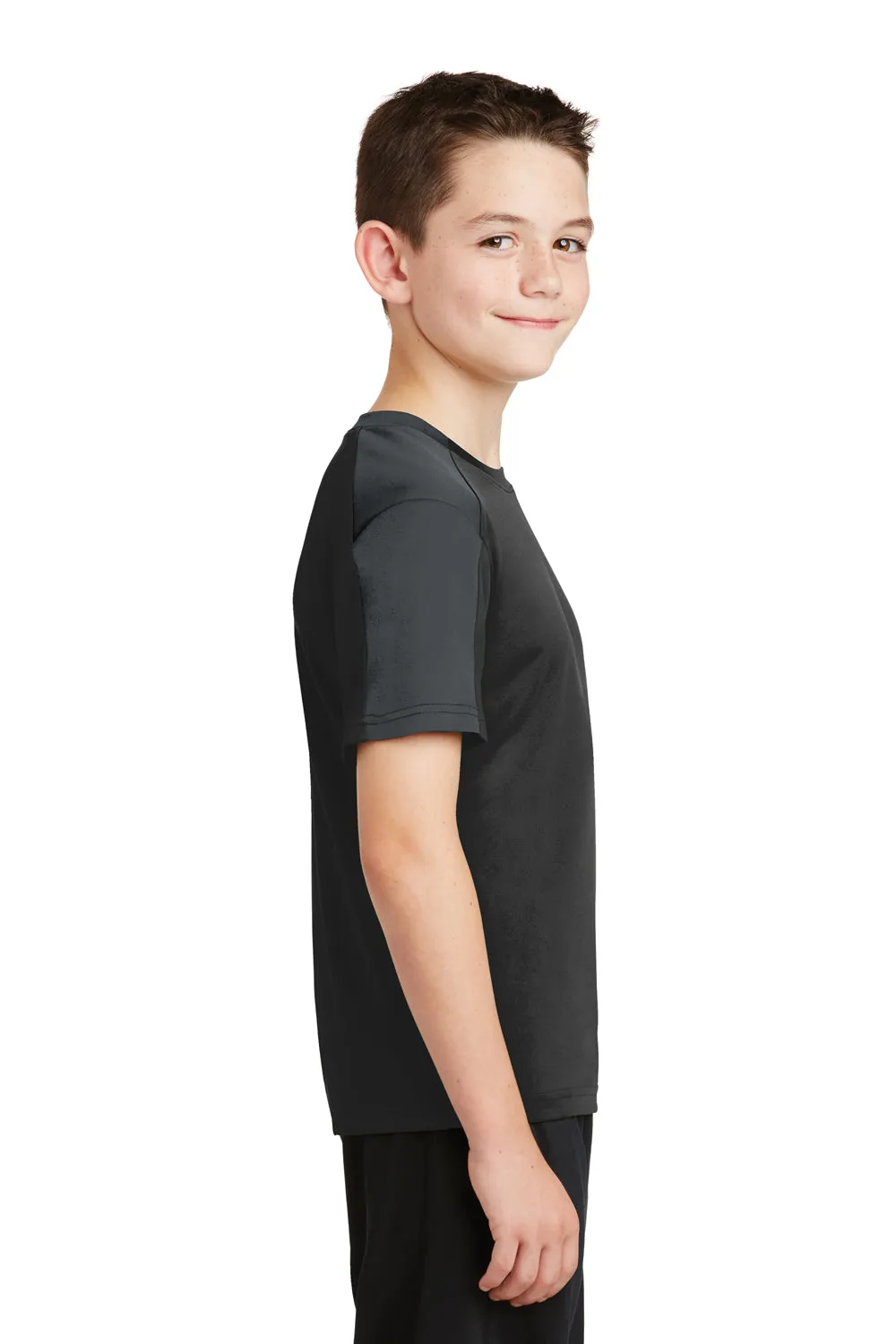 Sport-Tek Jugend Competitor Feuchtigkeitstransportierendes Kurzarm-Crewneck T-Shirt - Schwarz/Eisengrau - Ausverkauf