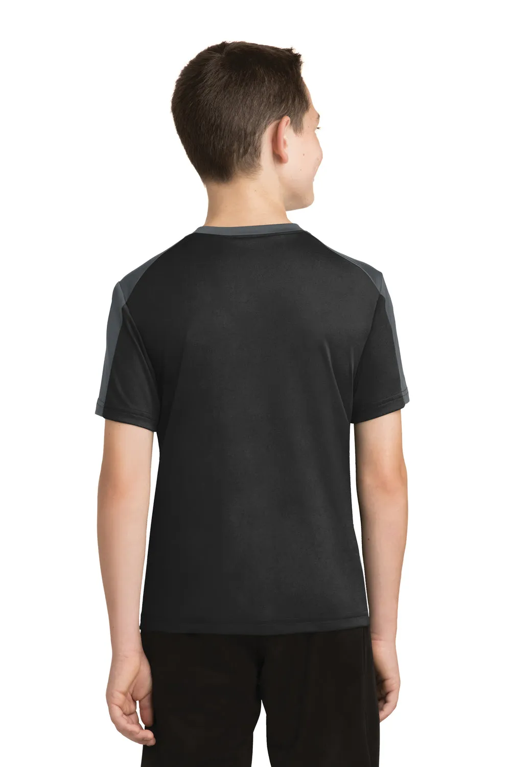 Sport-Tek Jugend Competitor Feuchtigkeitstransportierendes Kurzarm-Crewneck T-Shirt - Schwarz/Eisengrau - Ausverkauf