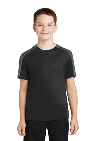 Sport-Tek Jugend Competitor Feuchtigkeitstransportierendes Kurzarm-Crewneck T-Shirt - Schwarz/Eisengrau - Ausverkauf