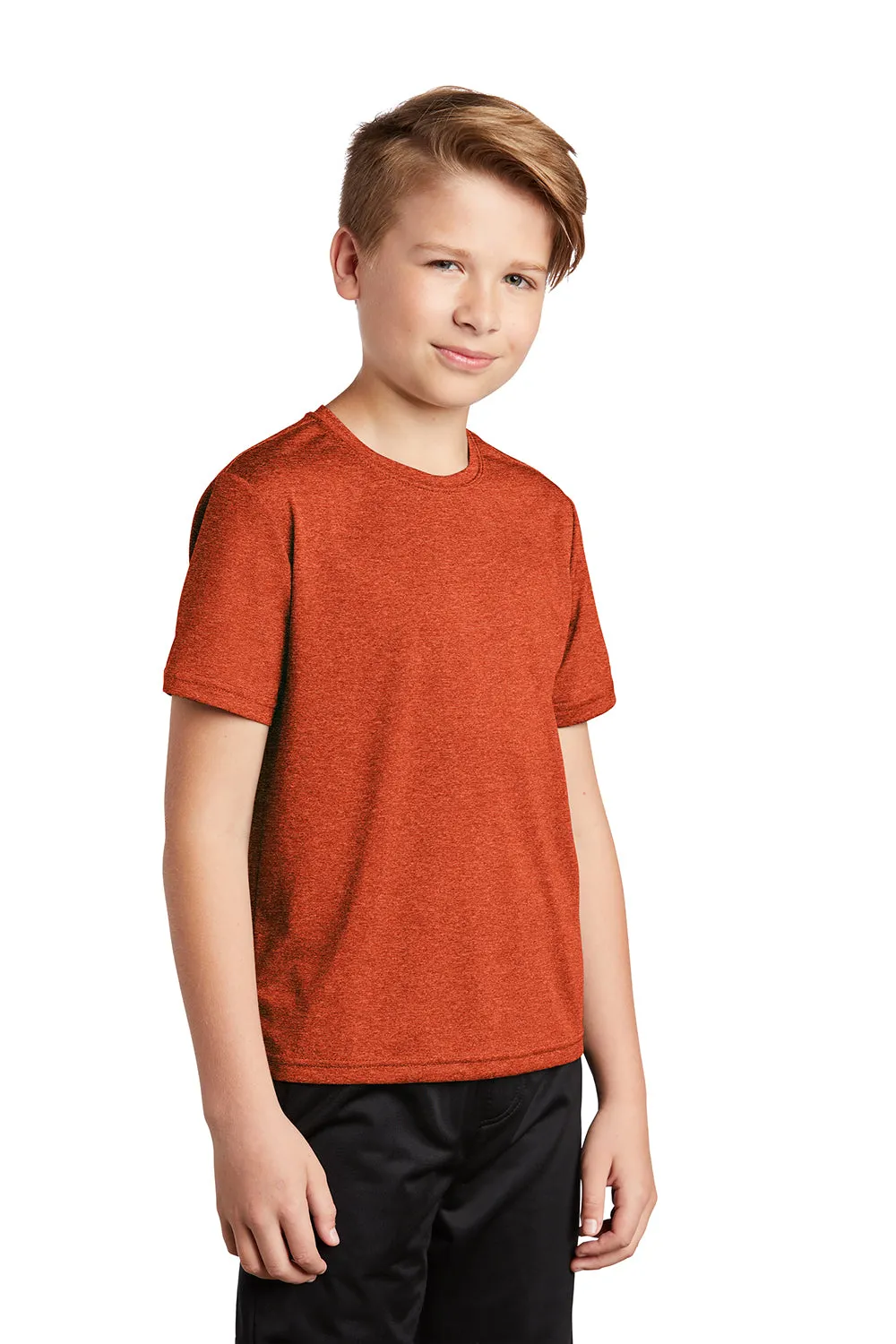 Sport-Tek Youth Contender Heather Feuchtigkeitstransportierendes Kurzarm-Crewneck-T-Shirt - Heather Dunkelorange