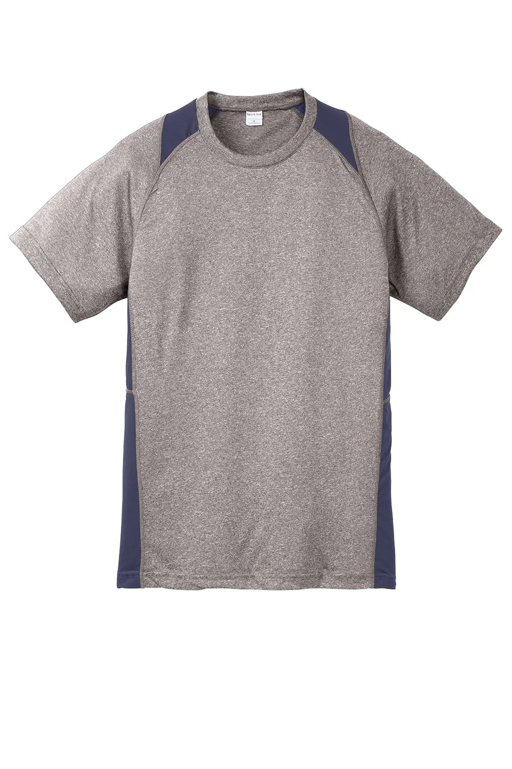 Sport-Tek Youth Contender Heather Feuchtigkeitstransportierendes Kurzarm-Crewneck-T-Shirt - Heather Vintage Grau/Echt Marineblau
