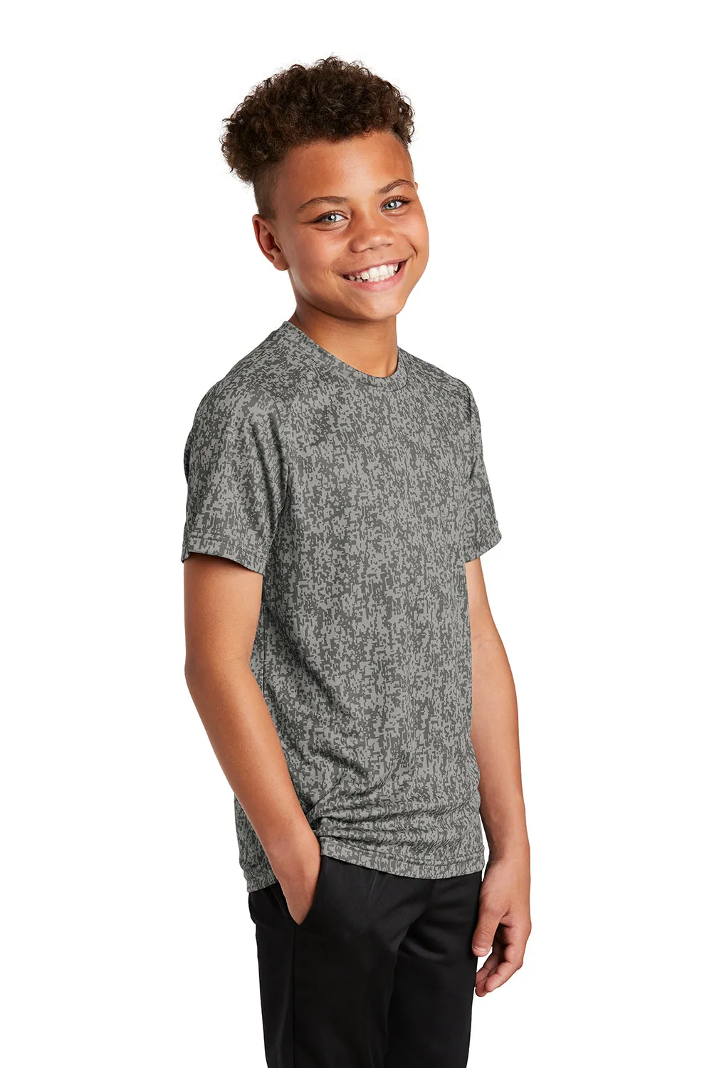 Sport-Tek Youth Digi Camo Feuchtigkeitstransportierendes Kurzarm-Crewneck-T-Shirt - Betongrau