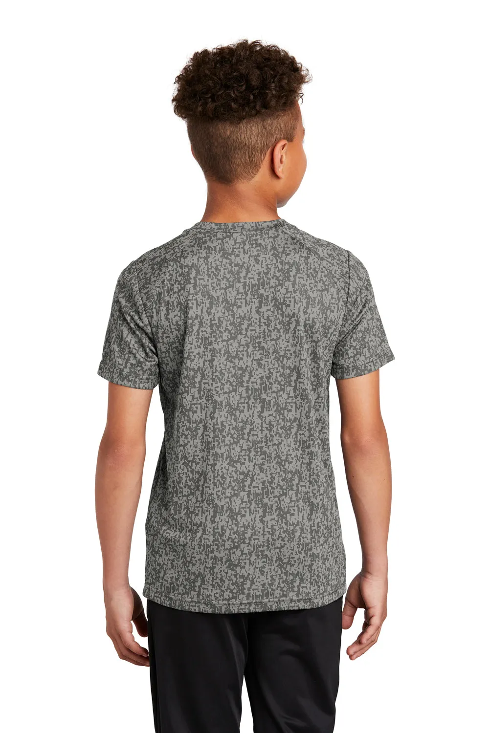 Sport-Tek Youth Digi Camo Feuchtigkeitstransportierendes Kurzarm-Crewneck-T-Shirt - Betongrau