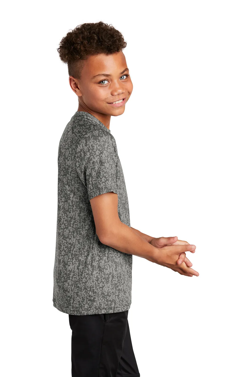 Sport-Tek Youth Digi Camo Feuchtigkeitstransportierendes Kurzarm-Crewneck-T-Shirt - Betongrau