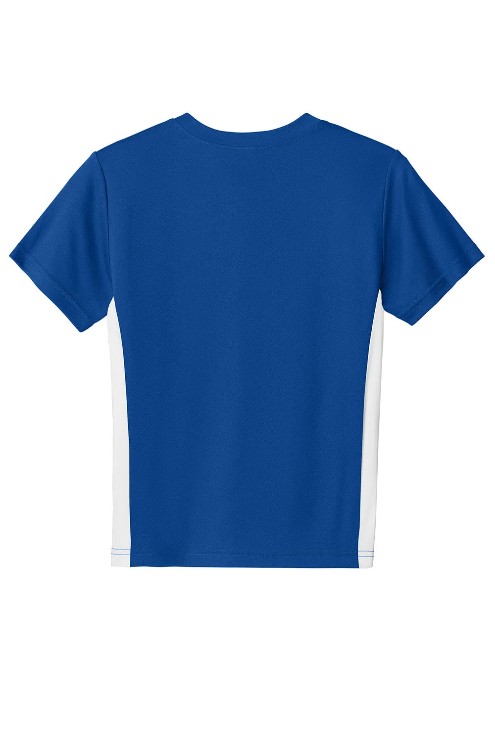 Sport-Tek Youth Feuchtigkeitstransportierender Wettkampf-V-Ausschnitt Kurzarm T-Shirt - Echt Royalblau/Weiß