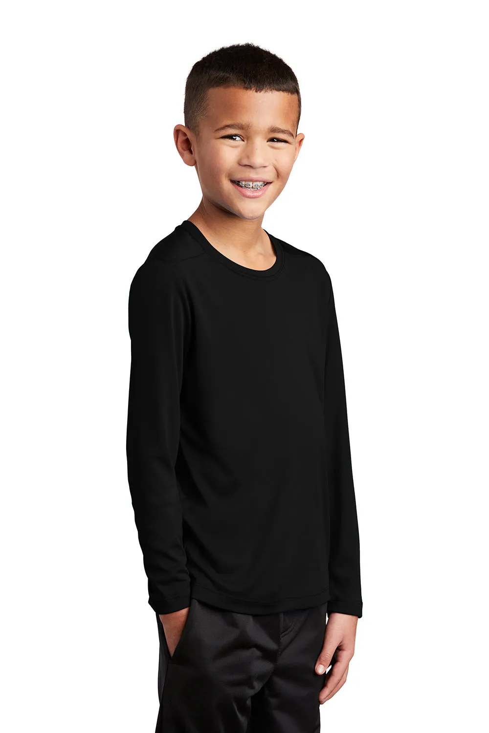 Sport-Tek Jugend Feuchtigkeitstransportierendes Langarm-Crewneck T-Shirt - Schwarz