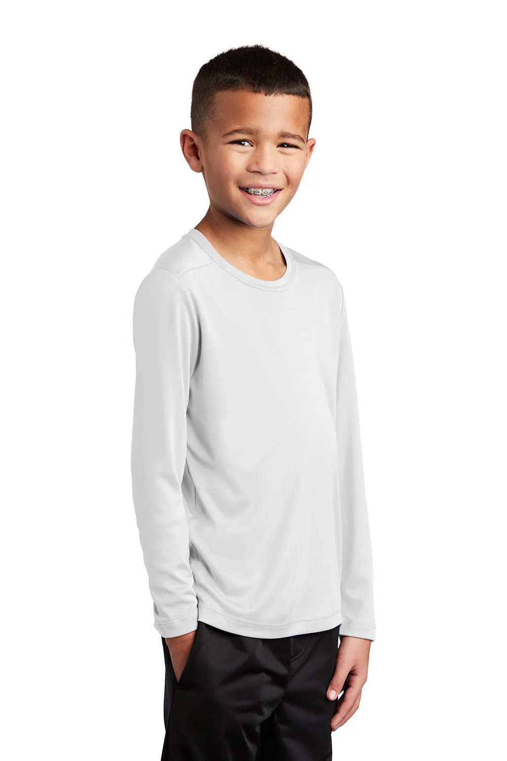 Sport-Tek Jugend Feuchtigkeitstransportierendes Langarm-Crewneck T-Shirt - Weiß