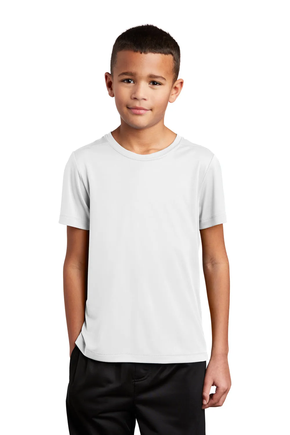 Sport-Tek Youth Feuchtigkeitstransportierendes Kurzarm-T-Shirt mit Rundhalsausschnitt - Weiß