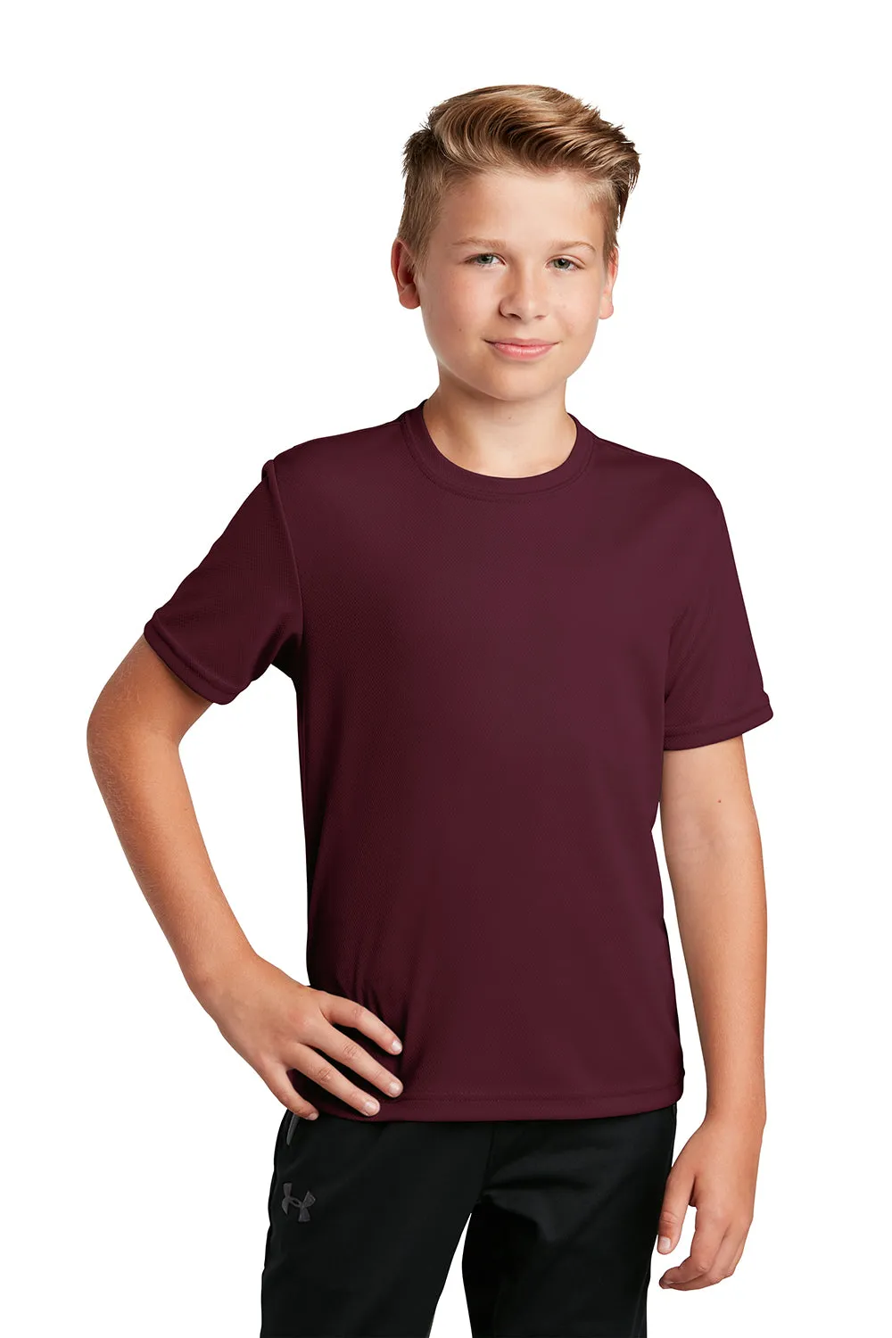 Sport-Tek Youth RacerMesh Feuchtigkeitstransportierendes Kurzarm-Crewneck-T-Shirt - Kastanienbraun - Auslaufmodell