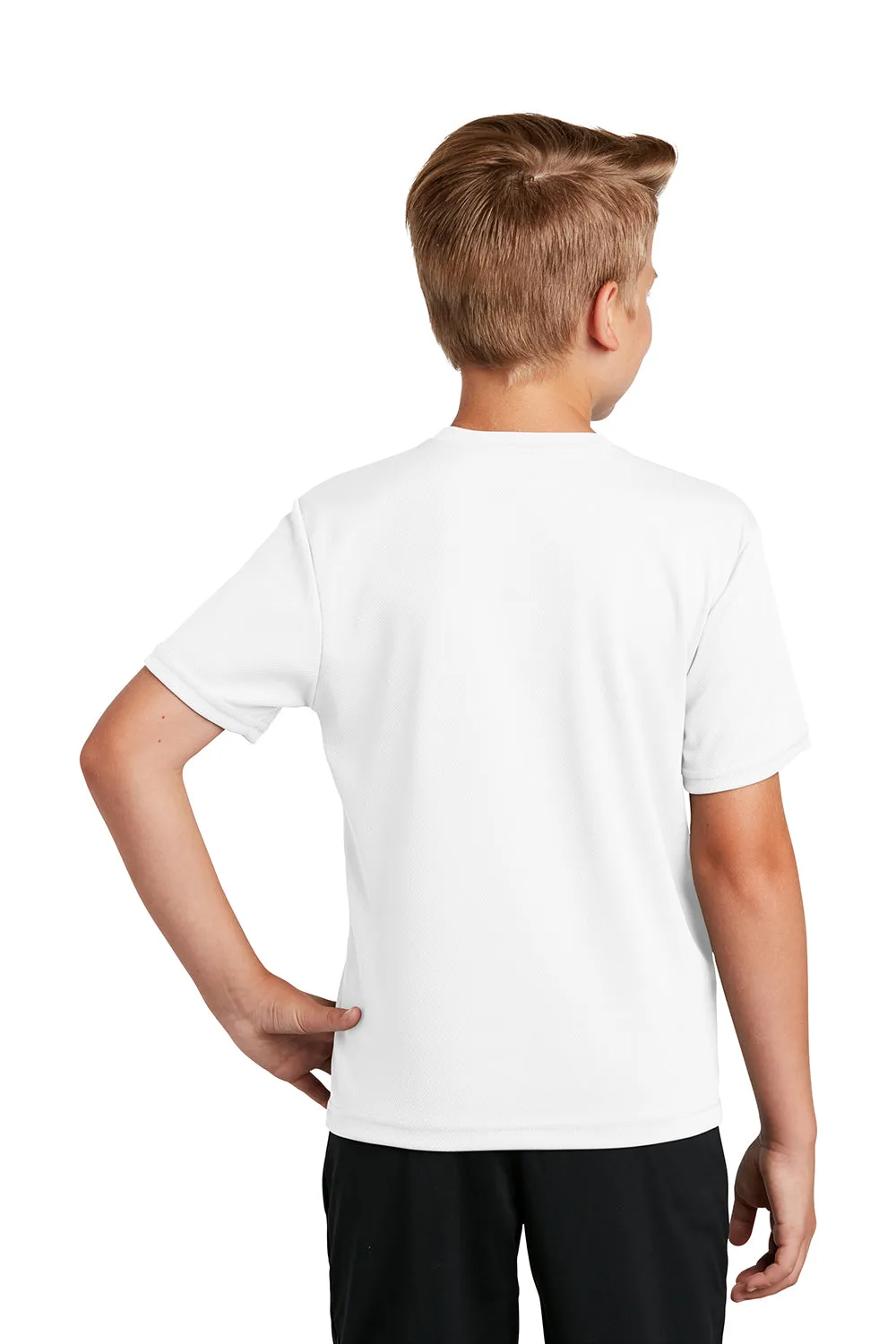 Sport-Tek Youth RacerMesh Feuchtigkeitstransportierendes Kurzarm-T-Shirt mit Rundhalsausschnitt - Weiß