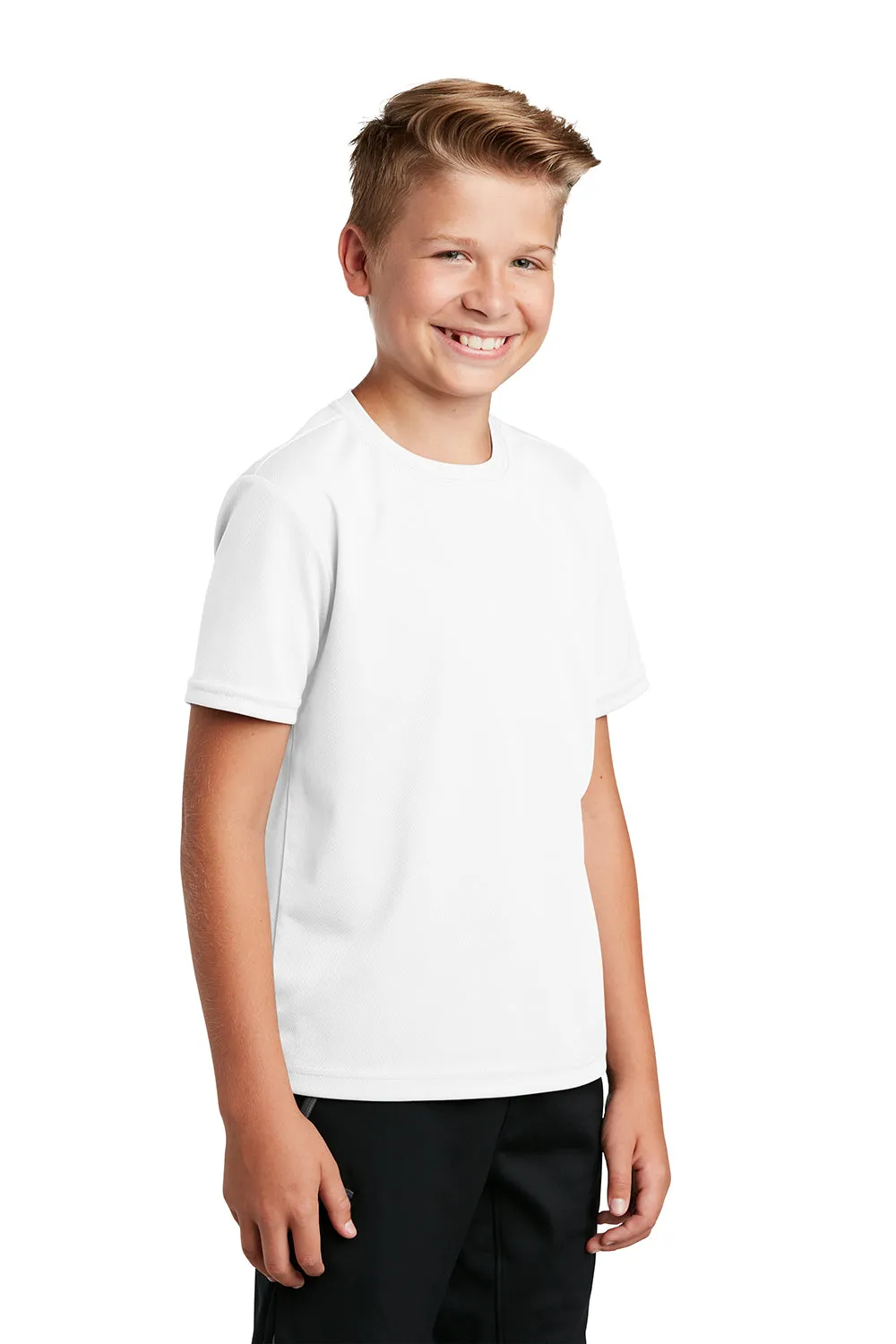 Sport-Tek Youth RacerMesh Feuchtigkeitstransportierendes Kurzarm-T-Shirt mit Rundhalsausschnitt - Weiß