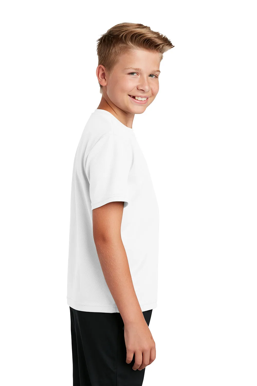 Sport-Tek Youth RacerMesh Feuchtigkeitstransportierendes Kurzarm-T-Shirt mit Rundhalsausschnitt - Weiß