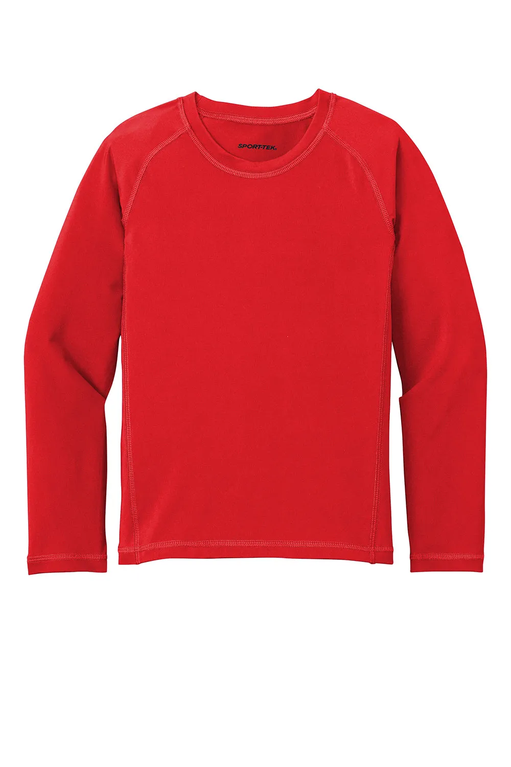 Sport-Tek Jugend-Rashguard Feuchtigkeitstransportierendes Langarm-Crewneck-T-Shirt - Echtes Rot - Ausverkauf