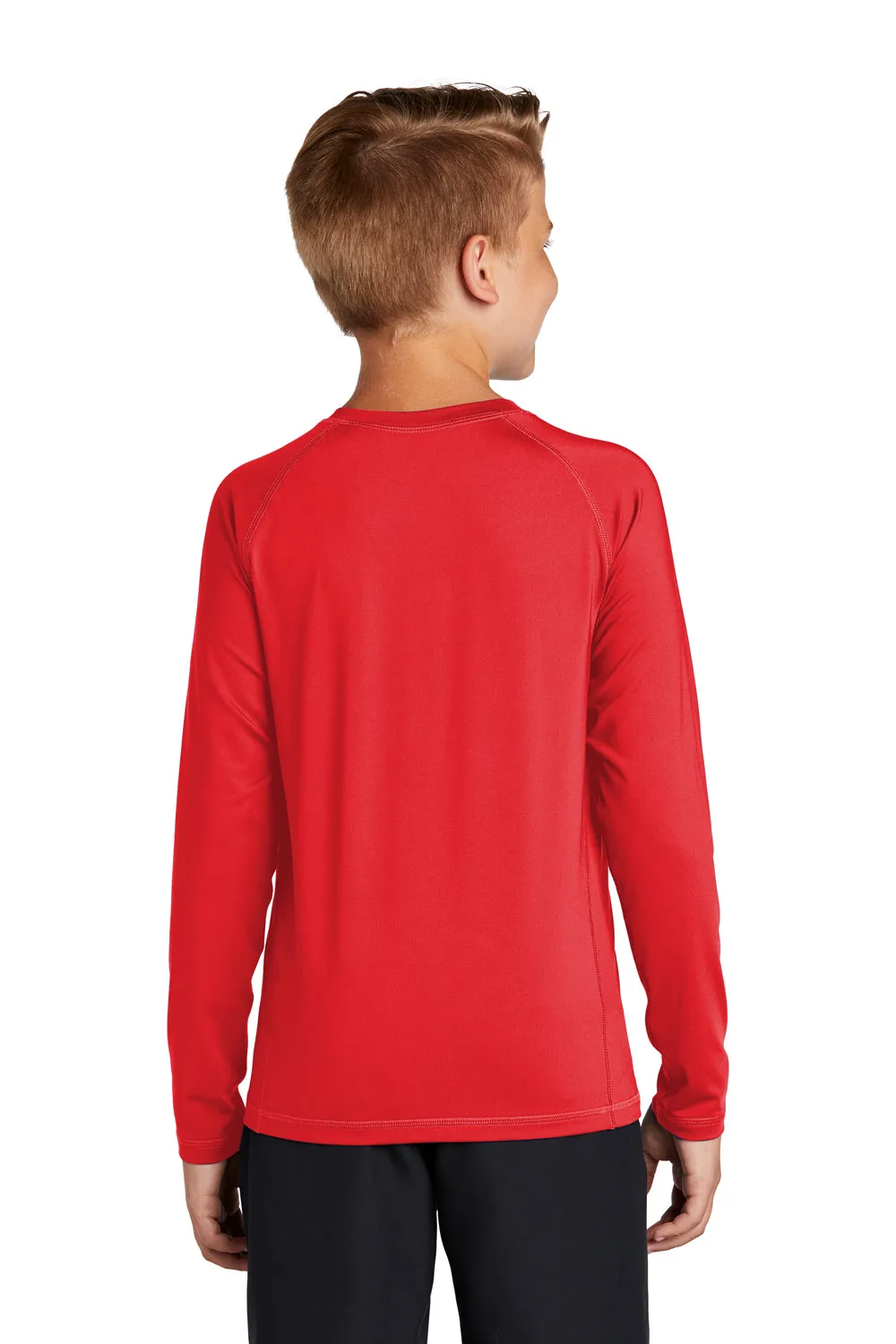 Sport-Tek Jugend-Rashguard Feuchtigkeitstransportierendes Langarm-Crewneck-T-Shirt - Echtes Rot - Ausverkauf