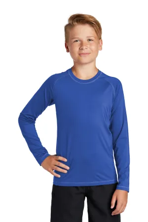 Sport-Tek Jugend-Rashguard Feuchtigkeitstransportierendes Langarm-Crewneck T-Shirt - Echtes Königsblau