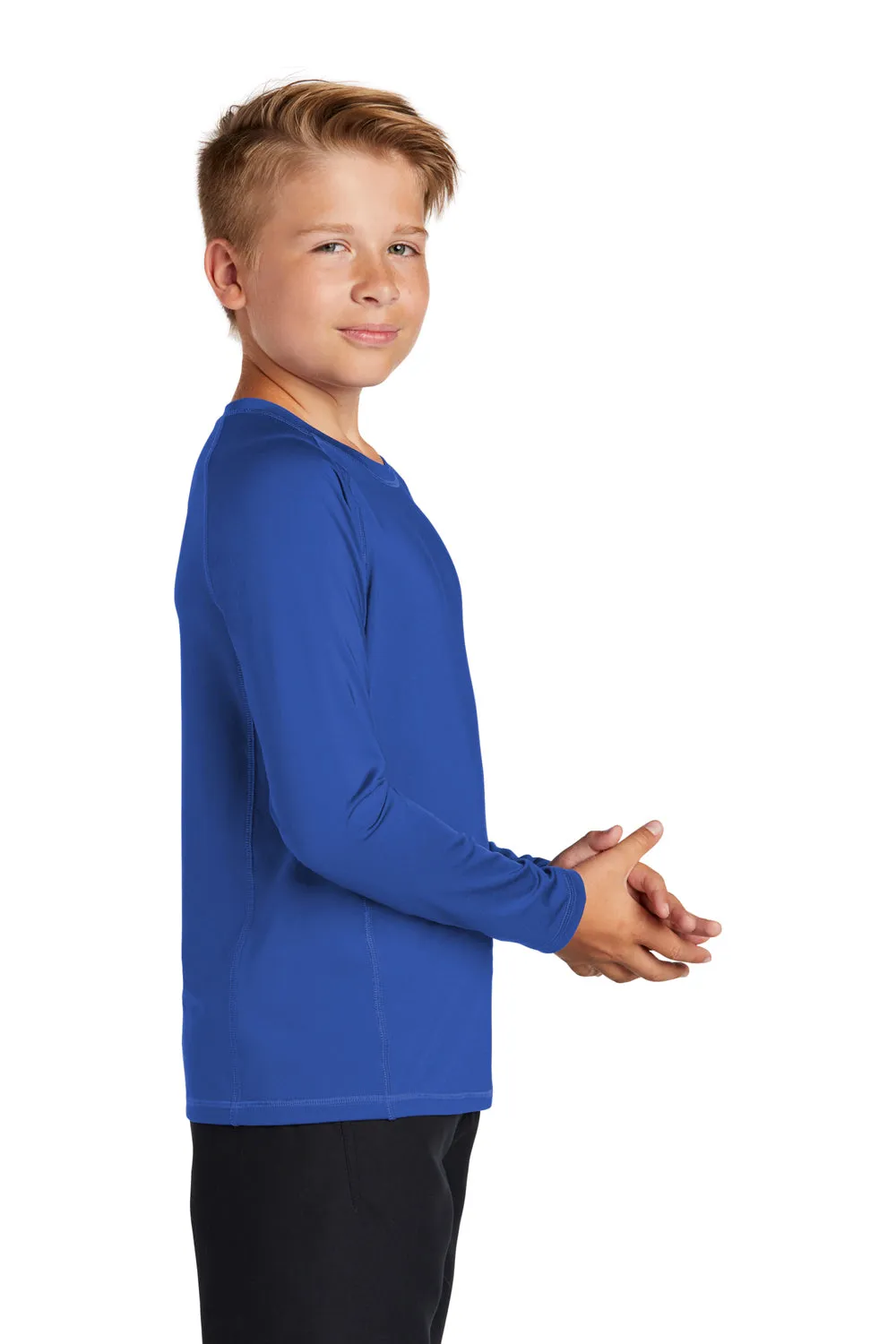 Sport-Tek Jugend-Rashguard Feuchtigkeitstransportierendes Langarm-Crewneck T-Shirt - Echtes Königsblau