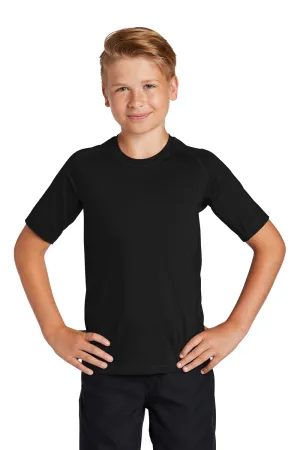 Sport-Tek Jugend-Rashguard Feuchtigkeitstransportierendes Kurzarm-Crewneck-T-Shirt - Schwarz