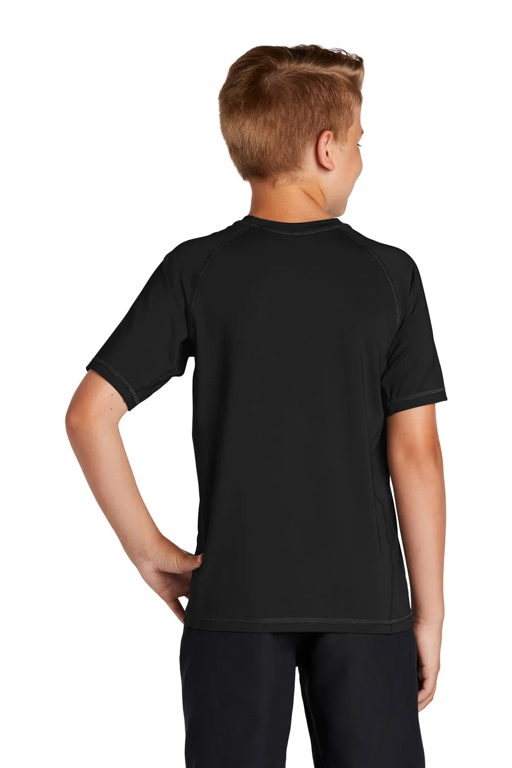 Sport-Tek Jugend-Rashguard Feuchtigkeitstransportierendes Kurzarm-Crewneck-T-Shirt - Schwarz