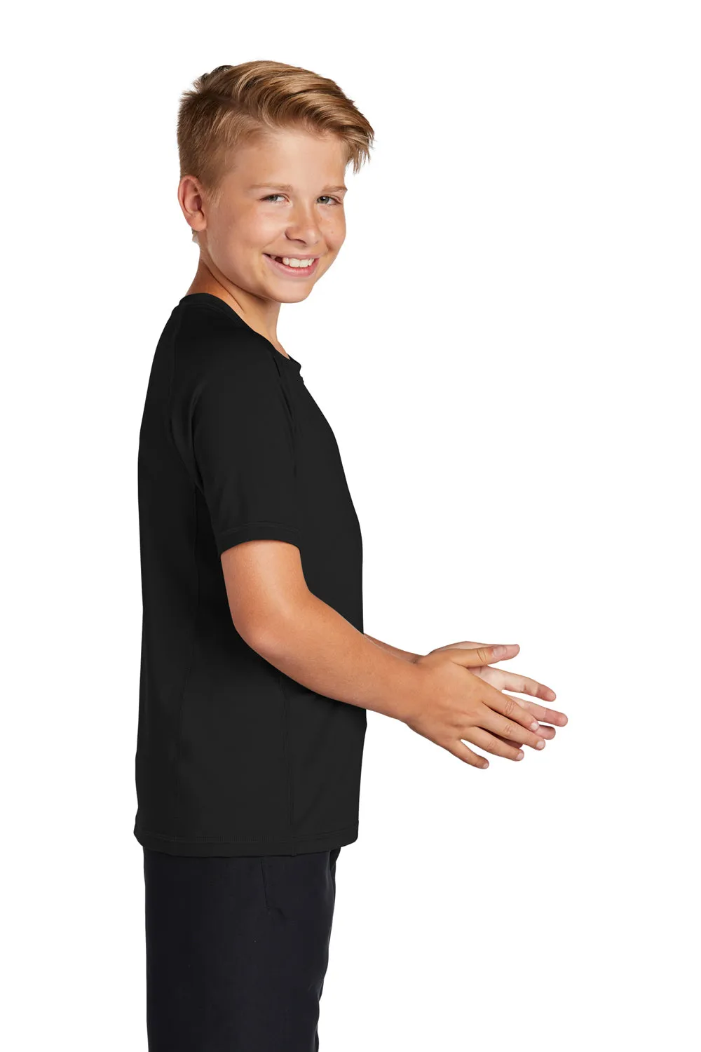 Sport-Tek Jugend-Rashguard Feuchtigkeitstransportierendes Kurzarm-Crewneck-T-Shirt - Schwarz