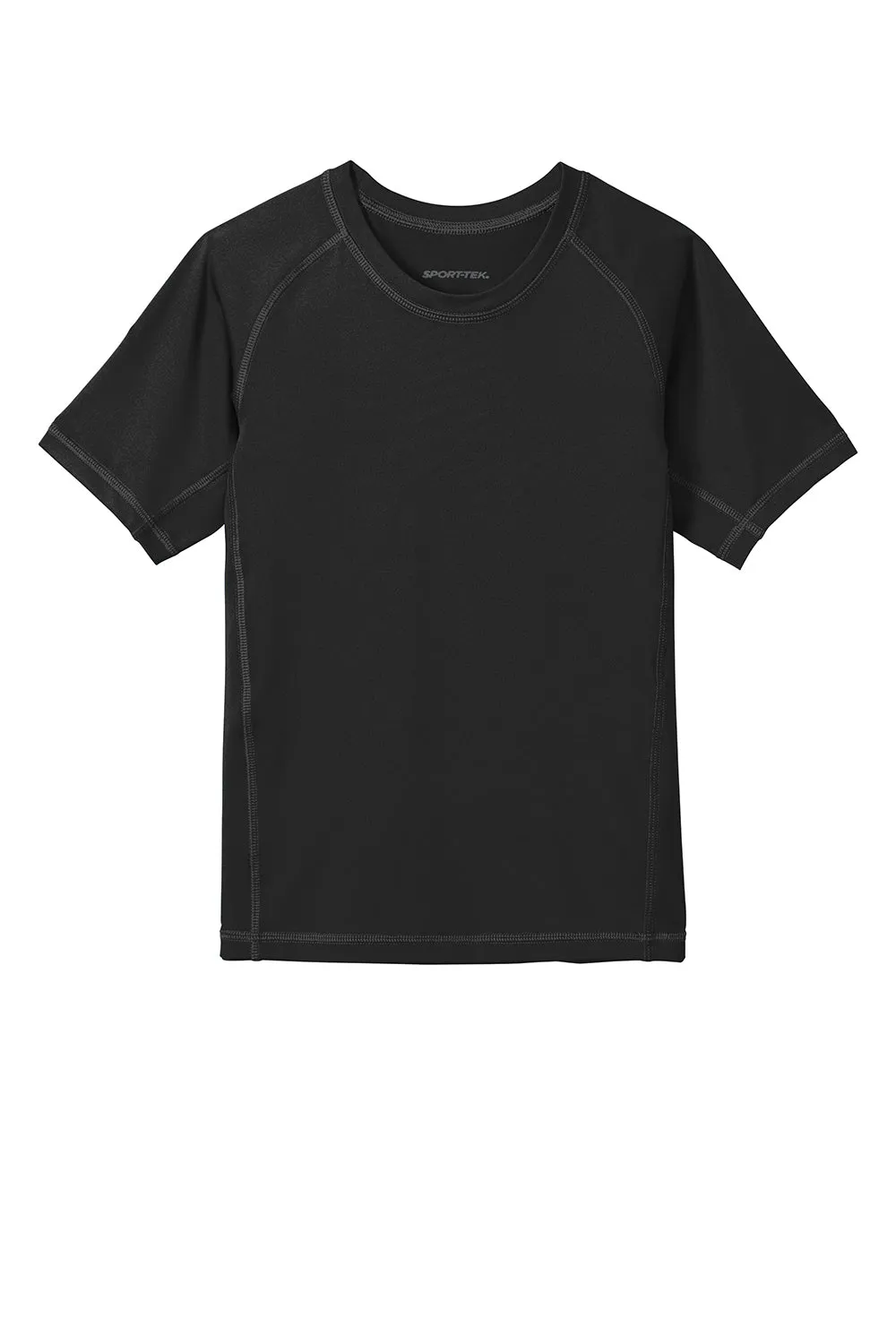 Sport-Tek Jugend-Rashguard Feuchtigkeitstransportierendes Kurzarm-Crewneck-T-Shirt - Schwarz