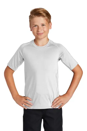 Sport-Tek Jugend-Rashguard Feuchtigkeitstransportierendes Kurzarm-Crewneck-T-Shirt - Weiß